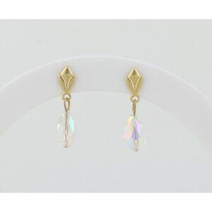 14k Yellow Gold Crystal Dangle Drop Earrings 3/4" x 1/4"